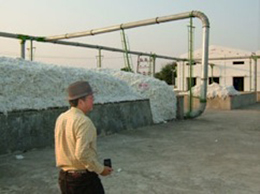Ginning工場の外に山積みにされた綿。